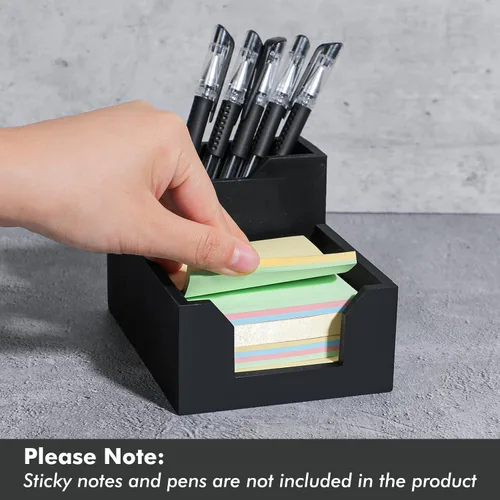 Vista 5 de Kamehame Soporte de notas adhesivas negro, soporte de silicona para notas con ranuras para bolígrafos o tarjetas, dispensador de notas adhesivas, se