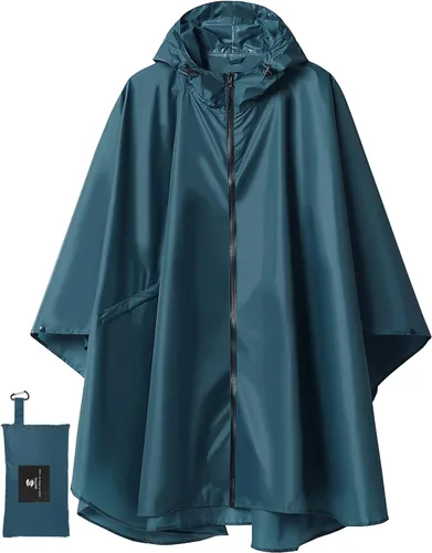 Vista 30 de SaphiRose - Poncho de lluvia unisex impermeable con capucha para mujeres adultas con bolsillos A-negro-blanco