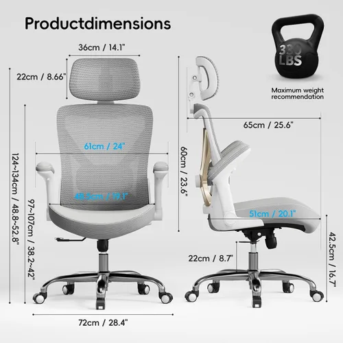 Vista 3 de Ergalithic Silla de Oficina para Casa Ergonómica de Escritorio - Silla de Computadora en Forma de X de Malla con Cuero de PU, Soporte Lumbar Gris