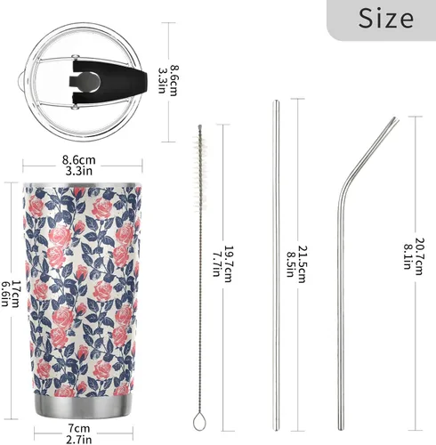 Vista 3 de Nautical Beach Ocean Style Roses Safari - Taza aislada de acero inoxidable con pajilla, resistente a fugas, tazas para café para café, simplemente