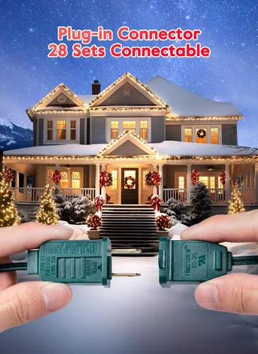 Vista 4 de Luces LED vintage C9 de Navidad, cadena de luces C9 de 25 pies con 25 bombillas LED C9 de plástico, luces impermeables conectables al aire libre