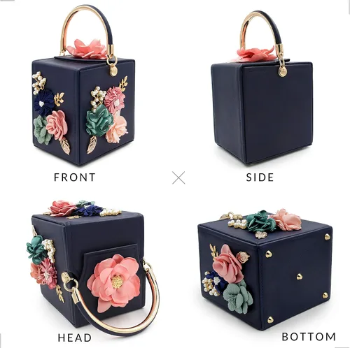 Vista 5 de Milisente Bolso de mano de noche para mujer, caja cuadrada floral, bolsos de noche, bolsos cruzados de hombro, bolso de mano de flores para boda