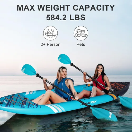Vista 3 de Kayak inflable, kayak plegable ligero y duradero, kayak inflable, kayaks para adultos remando en ríos, lagos y aguas costeras