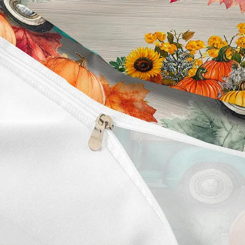 Vista 6 de Fall Harvest Kids Duvet Cover Set Twin Size,Cartoon Truck Pumpkin Sunflower Bedding Set,Boys Girls Bedroom Decor,Wooden Plank Maple Comforter