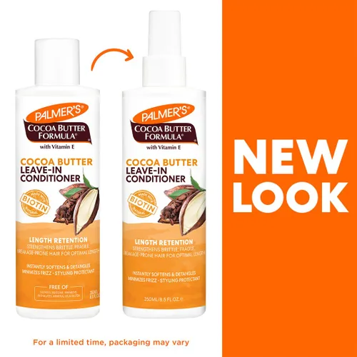 Vista 2 de Palmer's Acondicionador sin enjuague de Mantequilla de Cacao y Biotina para retener el largo, fortalece, minimiza el encrespamiento y desenreda