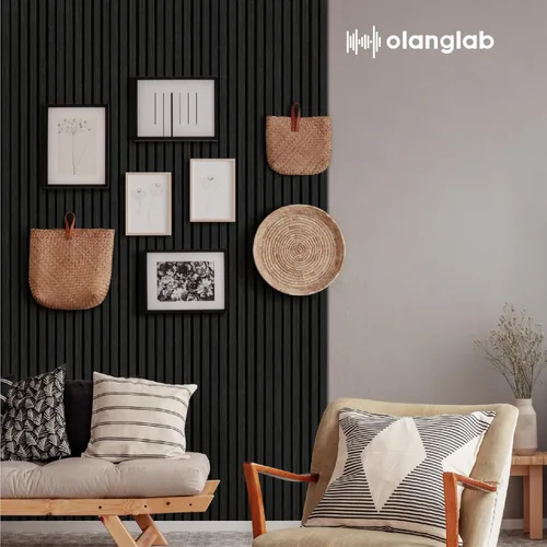 Vista 6 de Olanglab Paquete de 4 paneles de pared de listones de madera, paneles de pared acústicos de madera, 94.5"x12.6" pulgadas, cada uno de los paneles