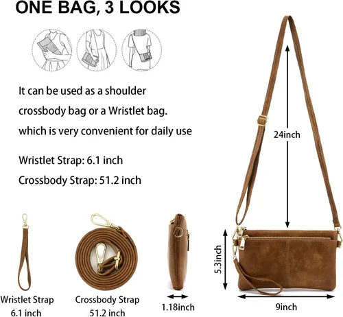 Vista 3 de ZOOEASS Bolso cruzado pequeño con triple cremallera, bolso ligero de cuero vegano, incluye hombro ajustable