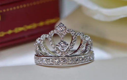 Vista 3 de anillo corona de plata 925, con CZ incrustado de moda, bisutería de compromiso, anillo de boda, para mujer