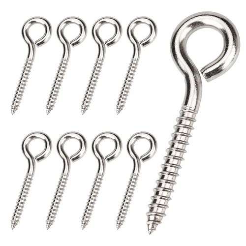 Vista 18 de Aovchei - 150 tornillos de ojo de acero inoxidable 304 de 0.59 pulgadas, ganchos de tornillo Rust-Resistant Self Tapping Eyelet Bolts for Wood