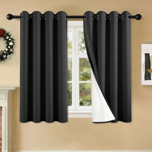 Vista 58 de 2 paneles de cortinas 100% opacas, de peso medio, con aislamiento térmico y ojales para dormitorio, sala de estar, tratamiento de ventana