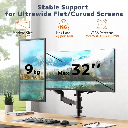 Vista 2 de PUTORSEN Soporte de monitor dual para pantallas de 17-32 pulgadas, VESA 75