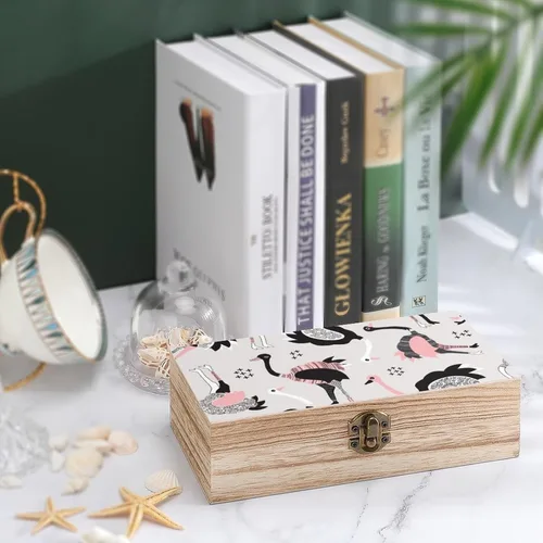 Vista 4 de Camel Birds Ostrich Funny Wooden Storage Box with Hinged Lid and Front Clasp Jewelry Gift Boxes for Crafts and Home Decor 8" X 4" X 2.5