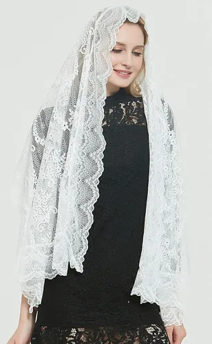 Vista 6 de Pestañas encaje vintage floral encaje bufanda encaje capilla velo Mantilla infinito masa latina S04