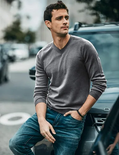 Vista 2 de JINIDU Suéter de punto con cuello en V para hombre, casual, manga larga, ajustado, sin botones