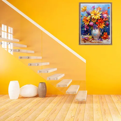 Vista 3 de Bimkole Kits de pintura de diamantes 5D para adultos, pintura al óleo, flores, florero de taladro completo, juego de bordado de diamantes