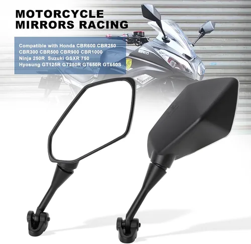 Vista 2 de Mokuo Espejo retrovisor para motocicleta en material de vidrio HD Compatible con Honda CBR600 CBR250 CBR300 CBR500 Ninja 250R Suzuki GSXR 750