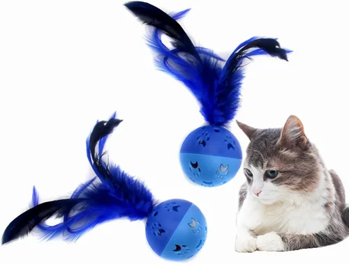 Vista 6 de BeeSpring Pelotas interactivas para gatos de juguete con campana fuerte en el interior (2 unidades, azul)