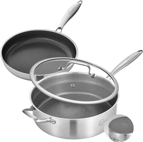 Vista 11 de LOLYKITCH - Sartén profunda de 3 cuartos con tapa, 10 pulgadas, mango remachado Híbrido antiadherente Sartén para saltear Apto