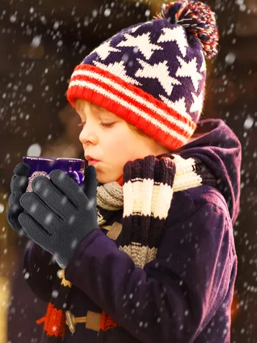 Vista 5 de SATINIOR 3 pares de guantes de forro polar para niños, guantes de invierno, guantes gruesos con forro cálido para niños y niñas