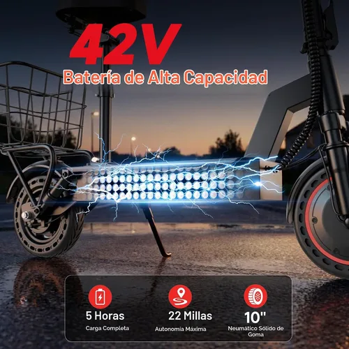 Vista 3 de WERHY 500W Electric Scooter with Seat and Basket, Front and Rear Suspension Negro