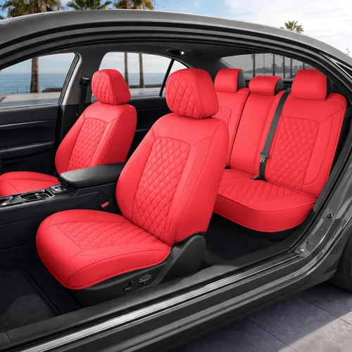 Vista 27 de MotorBox Meridian Series - Fundas de asiento de piel napa, fundas clásicas de asiento delantero, de piel sintética de alta calidad, color beige