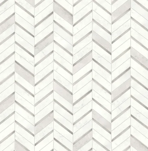 Vista 9 de NextWall Chevron - Papel tapiz de mármol sintético para despegar y pegar (oro metálico y gris perla)