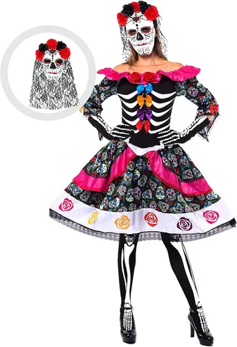 Vista 6 de Disfraz de Halloween para mujer del Día de los Muertos