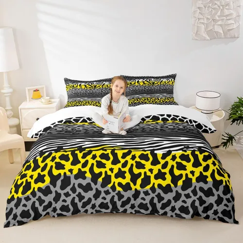 Vista 15 de Juego de funda de edredón con estampado de leopardo, tamaño individual, juego de ropa de cama rústica con rayas de piel de cebra, decoración