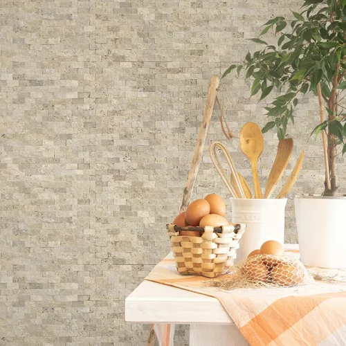 Vista 5 de SUNWINGS Azulejos de travertino autoadhesivos de piedra natural 3D de 5 hojas, 10.63 x 11.22 pulgadas, para pegar en el protector contra