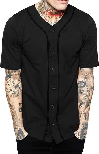 Vista 19 de Hat and Beyond camiseta de béisbol para hombre con botones hipster hip hop