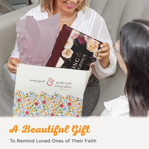 Vista 8 de Christian Art Gifts Funda protectora de piel sintética para la Biblia con asa para mujer: fuerte y valiente, versículo bíblico inspirador Joshua