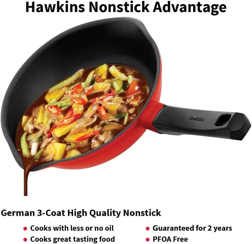 Vista 4 de HAWKINS Sartén de 9.4 in compatible con inducción con tapa de cristal, color rojo (IDCF24G)