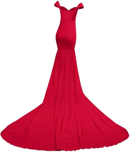 Vista 4 de Vestido de maternidad con hombros descubiertos y cuello en V para mujer, vestido largo de gasa con cuello en V y ajuste elegante, para fotografía