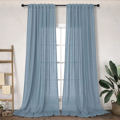 Vista 33 de DANCURTON Cortinas de lino para ventana, cocina moderna, dormitorio, ventanas pequeñas, 2 paneles con bolsillo con pestaña trasera, gruesas