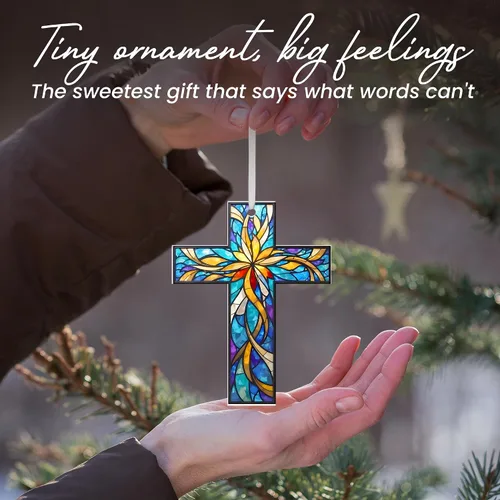Vista 6 de FLAGWIX Regalos Cristianos de Navidad para Mujeres Fe - Adornos Acrílicos 2025 para Decoraciones de Árbol - Adorno de Cruz de Navidad, Regalos