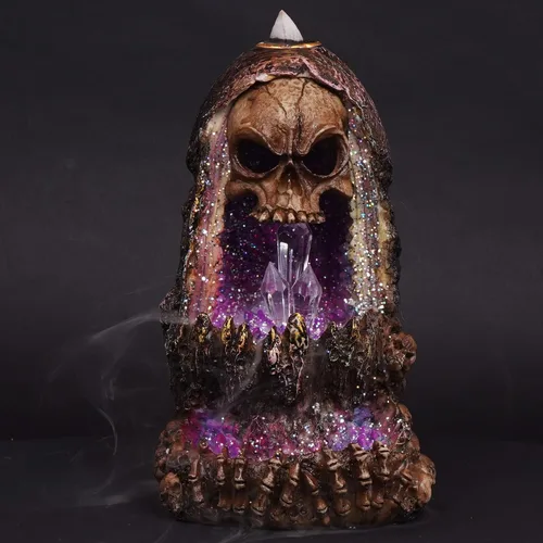 Vista 2 de Fantasy Gifts Quemador de incienso Geode Skull Back Flow w/LED - 6.5