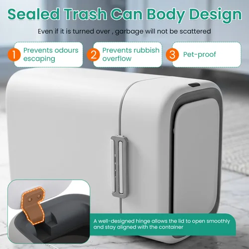 Vista 5 de FDW Cubo de Basura para Baño de 2.2 Galones con Tapa, Contenedor de Residuos de Plástico con Sensor Automático Delgado y Pequeño para Sala de Estar