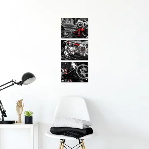 Vista 4 de FuShvre Mecánico Cuadros Mecánico Tienda Arte de Pared Lienzo Motor Impresiones para Taller Oficina Hombre Cueva Decoración de Pared Negro y Rojo