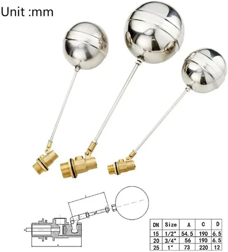 Vista 6 de Ball-Cock Float Valve, 1/2" 3/4" Cold and Hot Water Tank Liquid Level Metal Dn15 Dn20(0.5 Inch)