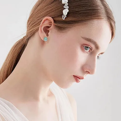 Vista 16 de Jade Earrings Studs,Green Jade Earrings for Women,925 Sterling Silver Earrings Studs for Sensitive Ears,Handmade Jade Earrings for Birthday
