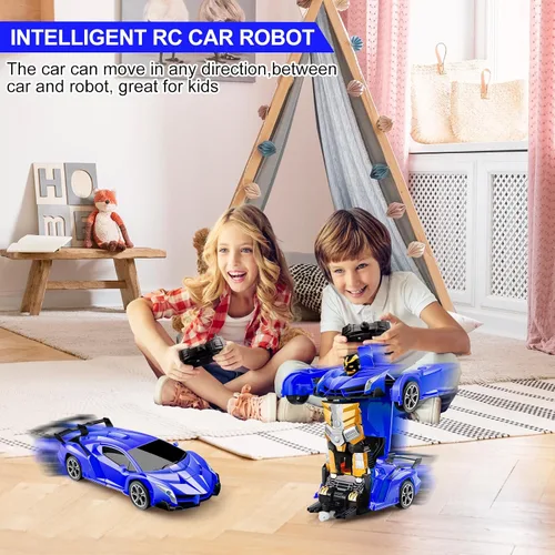 Vista 2 de Blackma Carro a Control Remoto – Transformar, Deformación con Un Botón y Deriva Giratoria de 360°, Carro RC Robot Transformable con Luz LED, Regalos