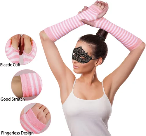 Vista 3 de Benefeet Sox Calcetines altos hasta el muslo a rayas para mujeres y niñas, calcetines altos por encima de la rodilla, calentador de piernas, brazos