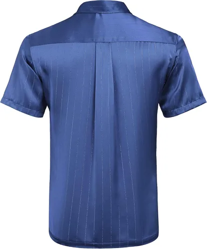 Vista 3 de COOFANDY Camisas de vestir de seda de manga corta para hombre, camisas casuales de satén con botones y bolsillo, para fiesta, graduación, boda