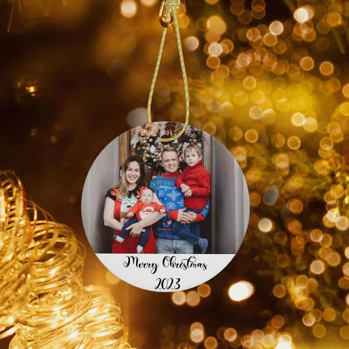 Vista 5 de Adorno de Navidad personalizado con foto 2023, decoración de árbol de Navidad de cerámica personalizada con cualquier imagen/texto, adorno de Círculo