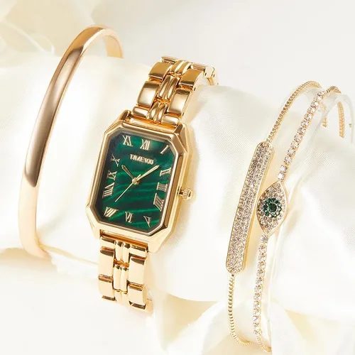 Vista 5 de TIME100 Reloj de pulsera rectangular para mujer, reloj de pulsera con detalles de cristal premium W50889L