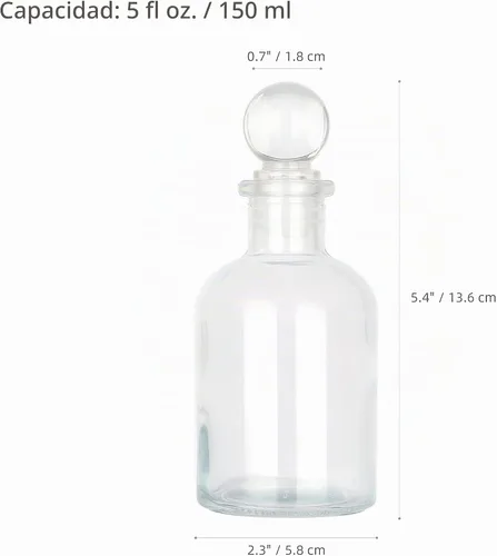Vista 2 de Magic Season Botella de vidrio decorativa - 5 fl oz. botella redonda (1 juego con tapón de vidrio)