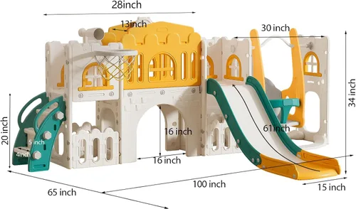 Vista 8 de Sistema de juego para patio de recreo, tobogán 10 en 1 para niños, juego de columpio/tobogán, para interiores para niños pequeños de 1 a 3 años