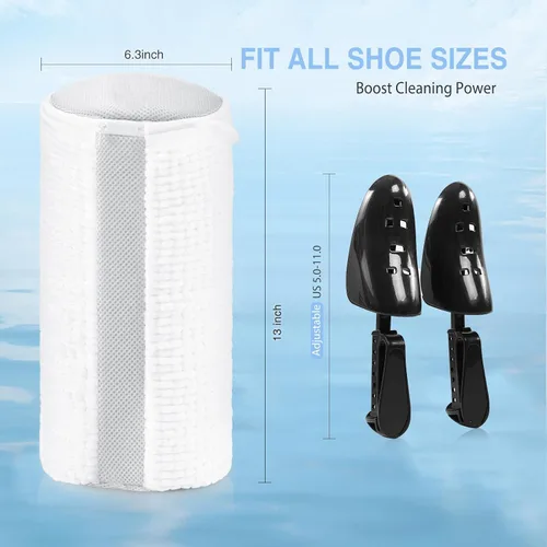 Vista 7 de Bolsa de lavado de zapatos para lavadora, fibras esponjosas que mantienen una limpieza envolvente de 360, árboles de zapatos ajustables, cremallera