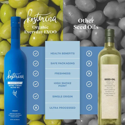 Vista 6 de Kosterina - Aceite de oliva virgen extra orgánico para uso diario, AOVE griego de cocción a alta temperatura, hecho de aceitunas Koroneiki 100%
