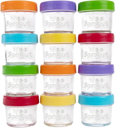 Vista 9 de WeeSprout Tarros de vidrio para almacenamiento de alimentos para bebés con tapas (4 onzas, 6 unidades) para aperitivos, puré, recipientes pequeños
